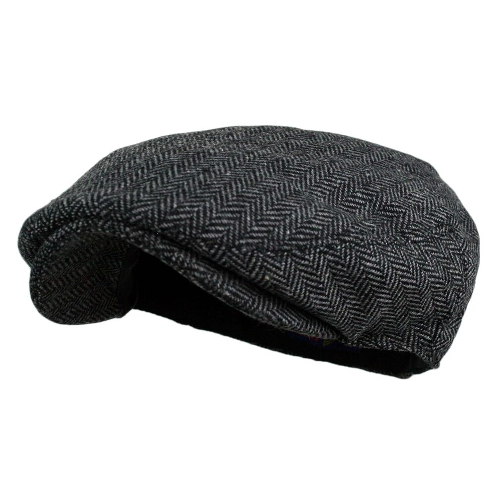 Men's Herringbone Tweed Wool Blend Snap Front Newsboy Hat